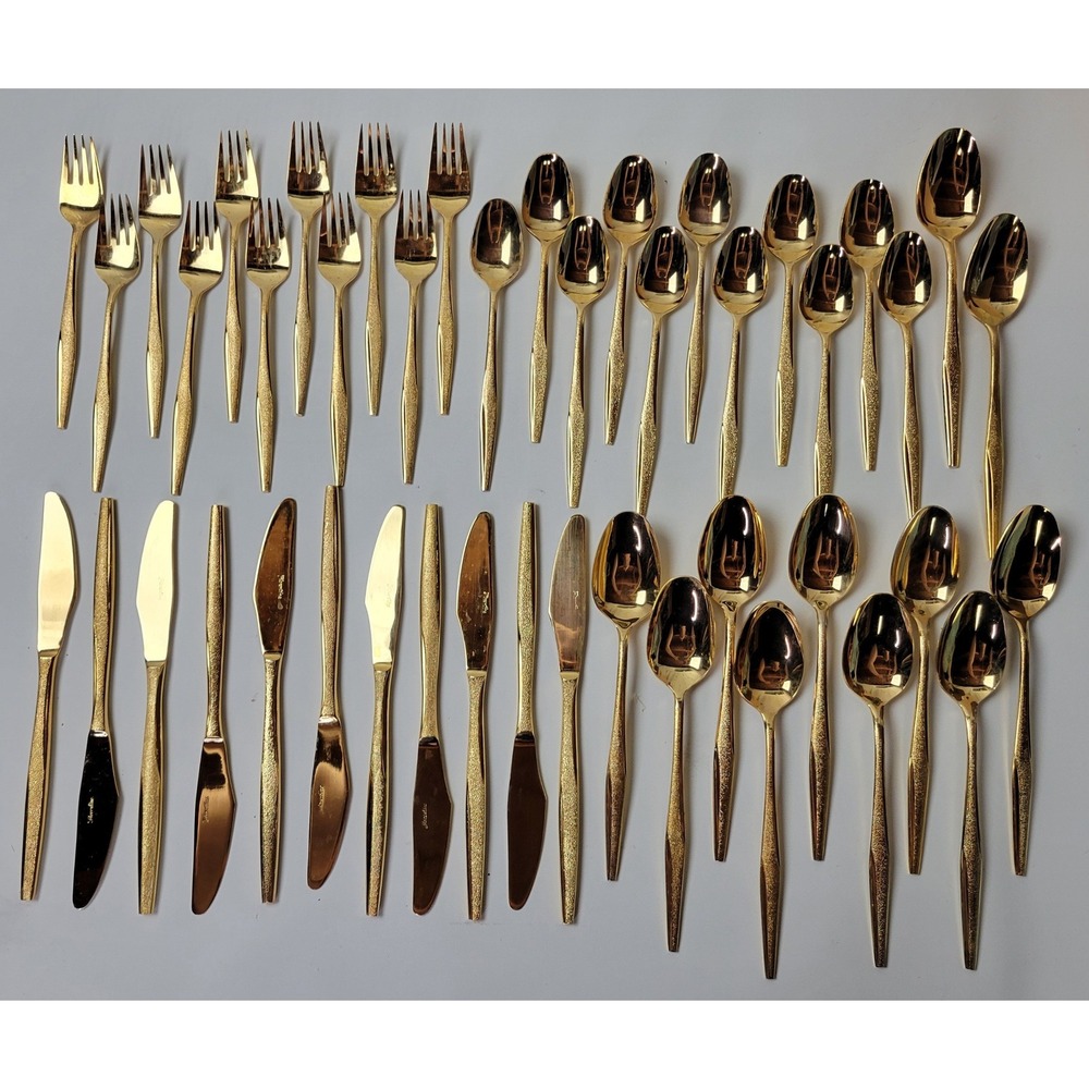 Florentine Gold Plated Flatware Set 11 Four Piece Place Settings 44pc